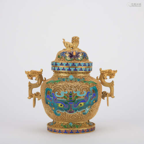 Qing dynasty silver gilding inlay incense burner