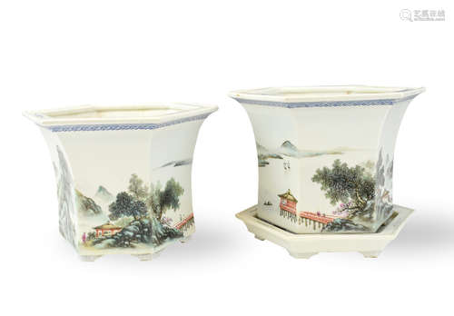 Pair of Chinese Famille Rose Flower Basin,ROC P.