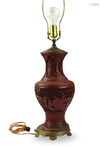 Chinese Carved Lacquer Vase MAL,19th C.