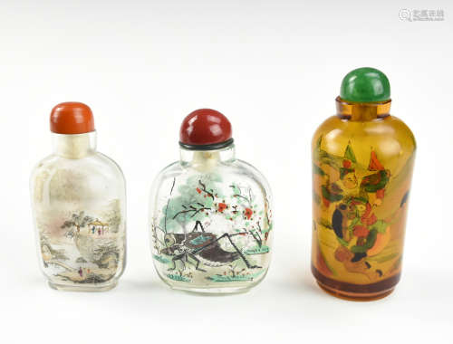 Three Chinese R***rse Glass Painting Snuff Bottle
