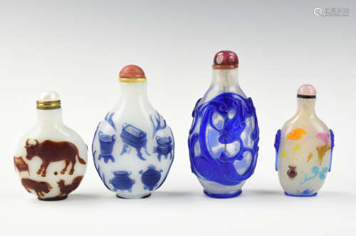 Four Chinese Glassware Snuff Bottles