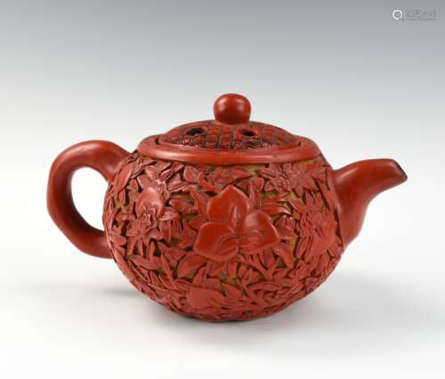 Chinese Cinnabar Lacquer Ware Zisha Teapot