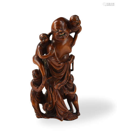 Chinese Carved Wooden Buddha Figure, Qing Dynasty