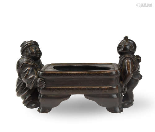 Chinese Bronze Washer Pot w/ Children, Qing D.