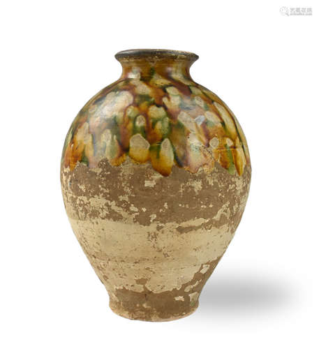 Chinese Sancai Glazed Mei Vase, Tang Dynasty