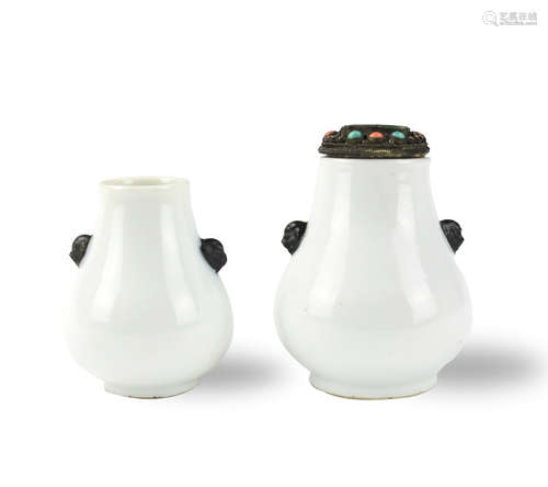 Pair of Small White Glazed Vase, 19th C.