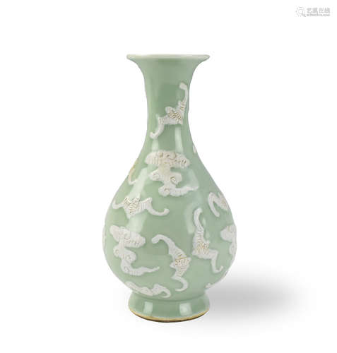 Chinese Celadon Glazed White Bats Vase, 19th C.