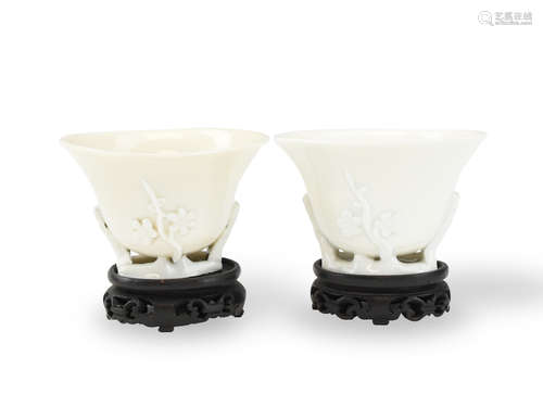 Pair of Chinese Dehua White Glazed Cups, 19th C.