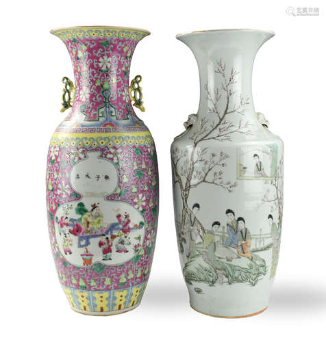 Two Chinese Famille Rose Vase W/ Figure,19th C.