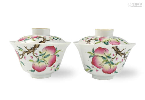 Two Set of Chinese Famille Rose Peach Covered Bowl