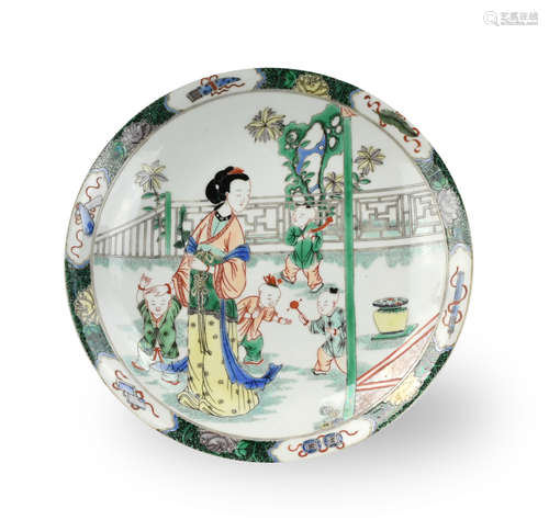 Chinese Famille Verte Charger w/ Figur,Kangxi Mark