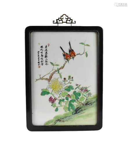 Chinese Famille-Rose Porcelain Plaque w/ Birds