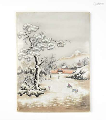 Chinese Snow Landscape Porcelain Plaque, ROC P.