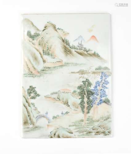 Famille Rose Porcelain Plaque of Landscape,20th C.