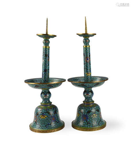 Pair of Chinese Cloisonne Candle Stands,19th C.