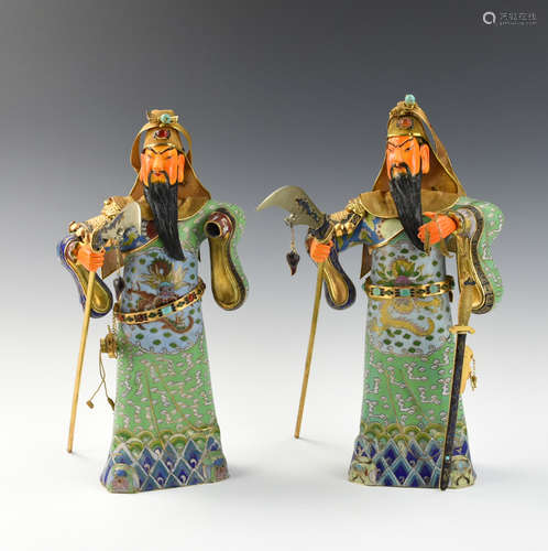 Pair of Chinese Cloisonne Guangong / Silver