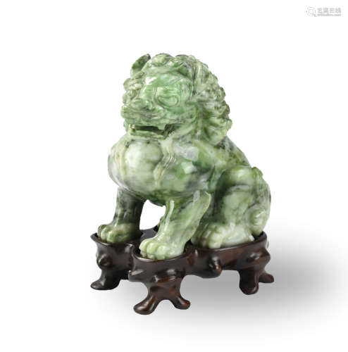 Chinese Jadeite Lion Statue w/ Wood Stand