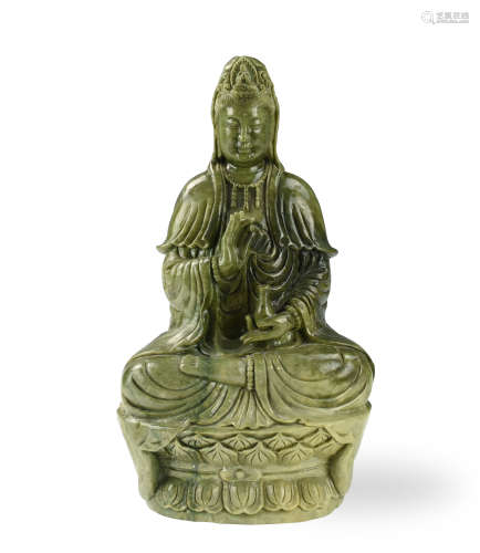Large Chinese Green Jadeite Guanyin Statue