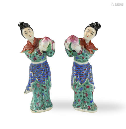 Pair of Famille Rose Female Figures,20th C.