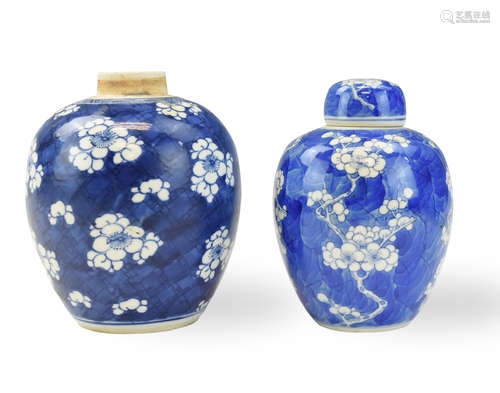 Two Chinese Blue & White Prunus Jars, 19-20th C.