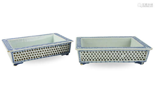 Pair of Chinese B & W Square Planter, 19th C.