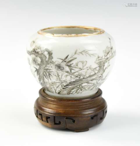 Chinese Grisaille Waterpot w/ Plum Tree, 19th C.
