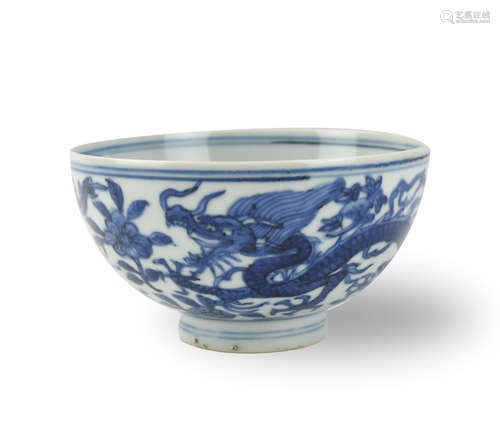 Chinese Blue & White Dragon Bowl ,Qing Dynasty