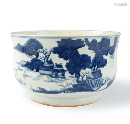 Large Chinese Blue & White Censer W/ Landscape