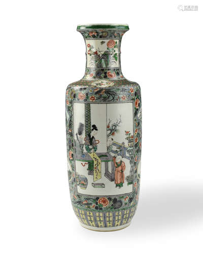 Chinese Famille Verte Rouleau Vase, Guangxu Period