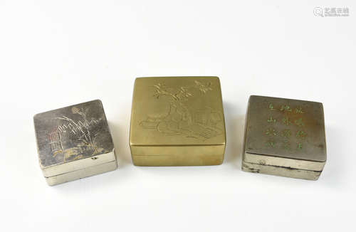 Three Chinese Bronze Opium Boxes ,Qing Dynasty