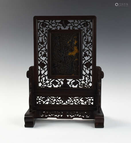 Chinese Carved Tortoiseshell Wooden Table Screen