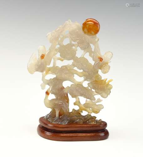 Chinese Agate Carving of Pine Tree and Crane