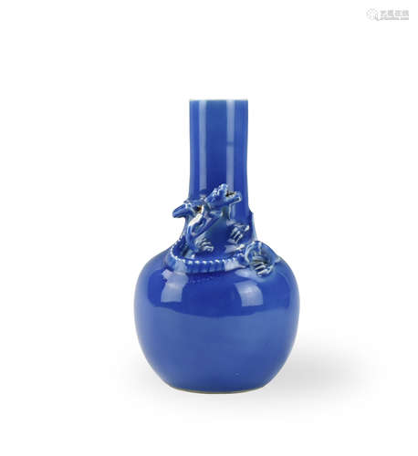 Chinese Blue Glazed Vase w/ Chilong ,19th C.