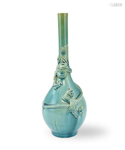 Chinese Turquoise Glazed Dragon Vase,20th C.