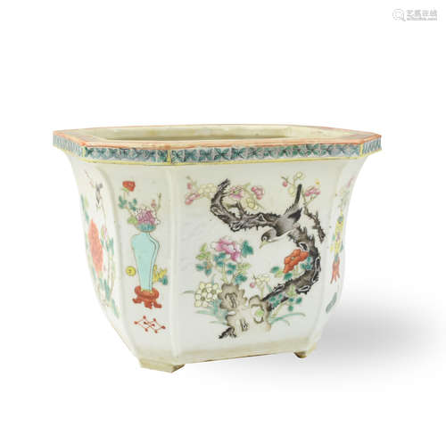 Chinese Famille Rose Flower Pot w/ Birds, 19th C.