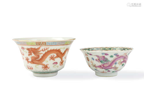 Chinese Famille Rose Dragon Cups,19-20th C.