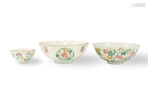 Three Chinese Famille Rose Floral Bowl ,19-20th C.