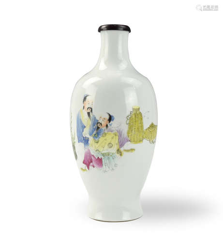 Chinese Famille Rose Vase w/ Fisherman ,ROC Period