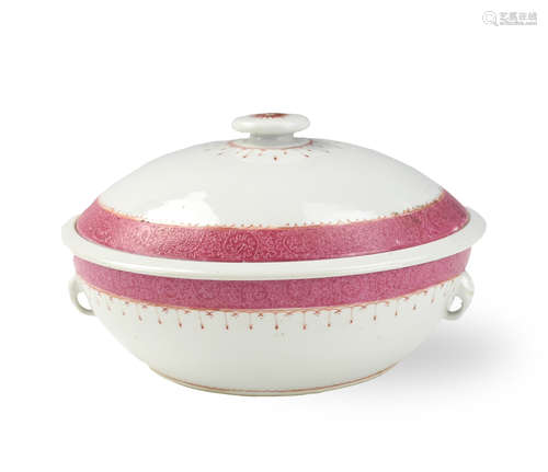 Chinese Pink & White Tureen, 19th C.