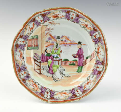 Chinese Canton Glazed Plate w/ Figures, 18th C.