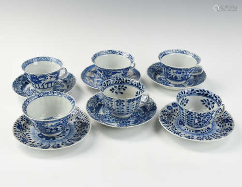 (6)Set of Blue & White Cup & Saucer, Kangxi Period