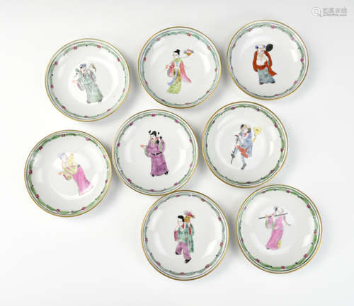 Set of 8 Chinese Famille Rose Dish w/ 8 Immortal