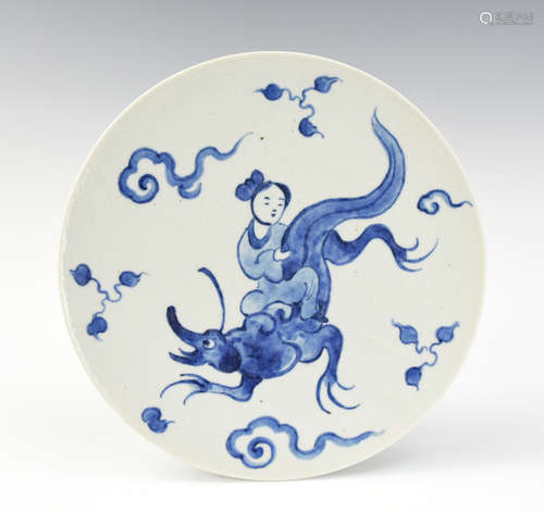 Chinese Blue & White Plate w/Figure, 1950s.