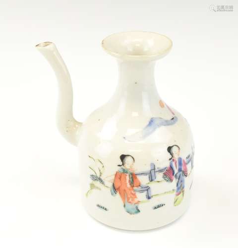 Chinese Famille Rose Wine Pot w/Figure,19th C.