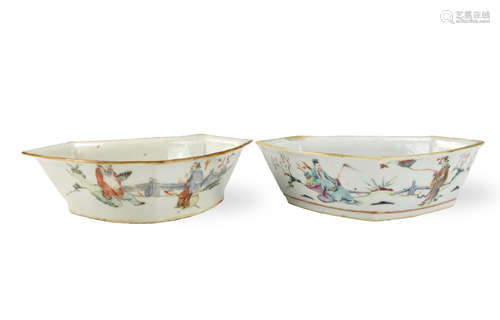 Two Chinese Famille Rose Bowls w/ Figures, 19th C.