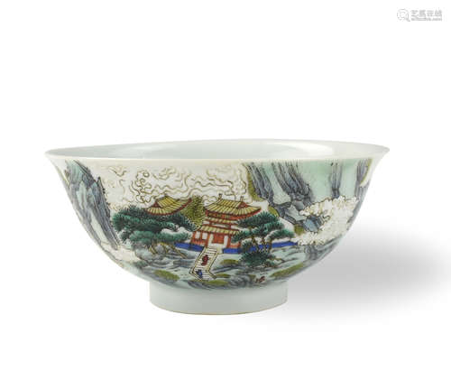 Chinese Famille Rose Bowl w/ Landscape