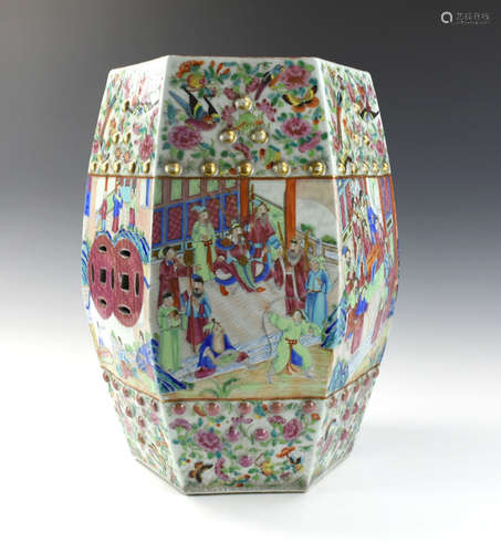 Chinese Canton Glaze Garden Stool w/ Figure,19th C