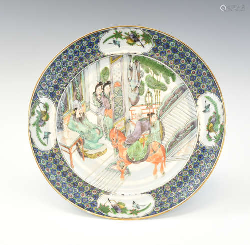 Chinese Canton Glazed Plate w/ Figures, 19th C.