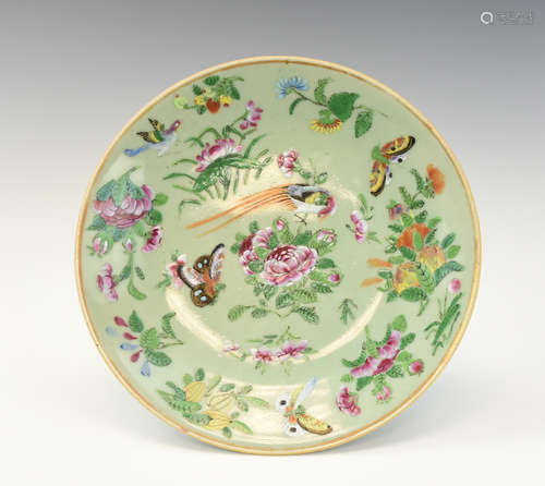 Chinese Celadon & Famille Rose Plate,19th C.