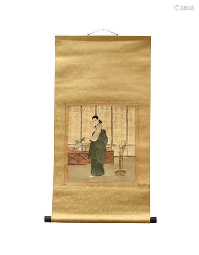 Chinese Painting w/ Silk Stiching of Female Figure